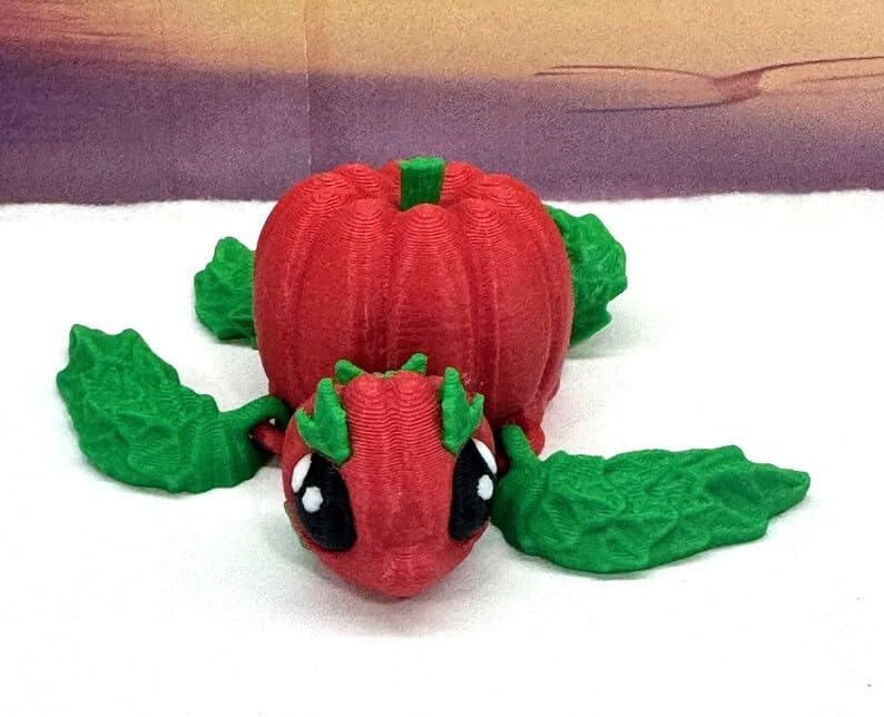3D Printed Articulating Pumpkin Turtle, 10pcs Multi Color Fall Desk Decor Fidget Toy TP001-ASS