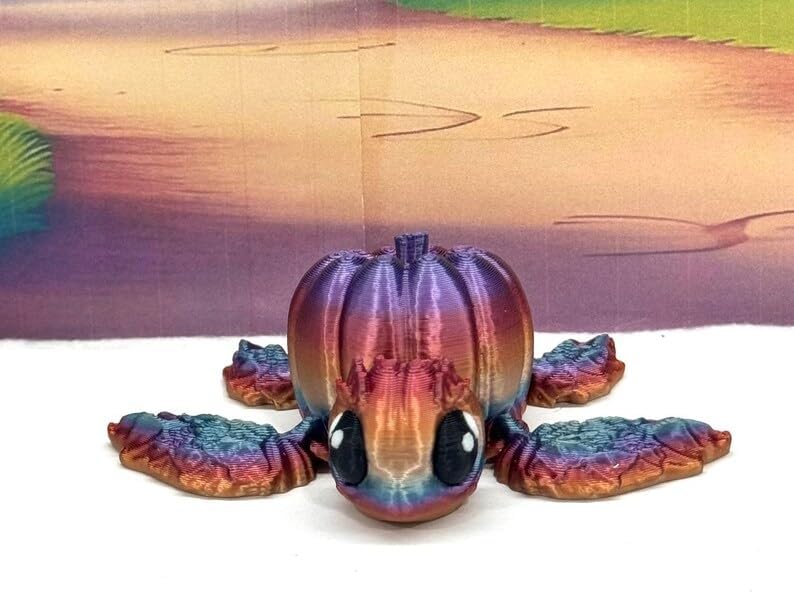 3D Printed Articulating Pumpkin Turtle, 10pcs Multi Color Fall Desk Decor Fidget Toy TP001-ASS