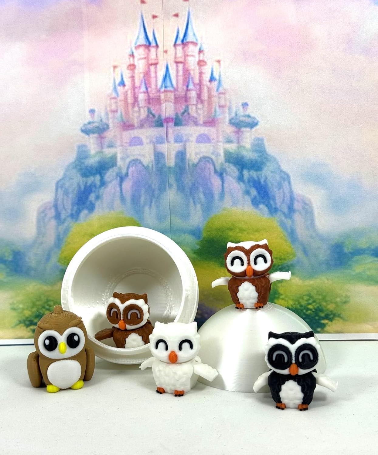 3D Printed Articulated Mini Owls with Tree Stump, 5 pcs Fidget Mini Owl Figure Toy, Executive Desk Toy, Home Decor, 3D Printed Tree Stump, Party Decorations MO001-5X