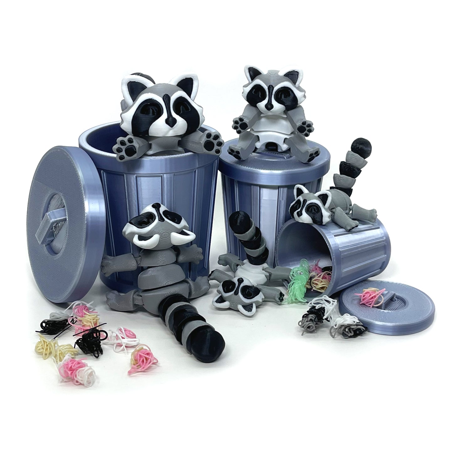 3D Printed Racoon with Trash Can, Articulated Racoon, Trashcan Raccoon, Trash can, Raccoon Toy, Trash Panda, Fidget ADHD Autism Toy AR001