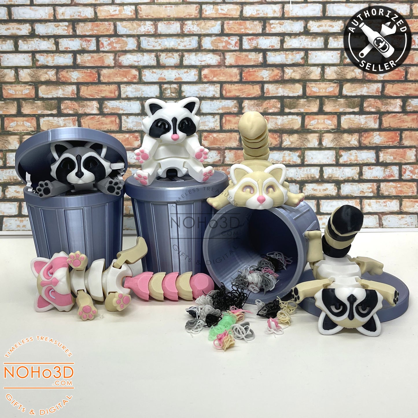 Articulated Racoon with Trash Can, 3D Printed Multi Colored Racoons, Trashcan Raccoon, Trash can, Raccoon Toy, Trash Panda, Fidget ADHD Autism Toy AR002