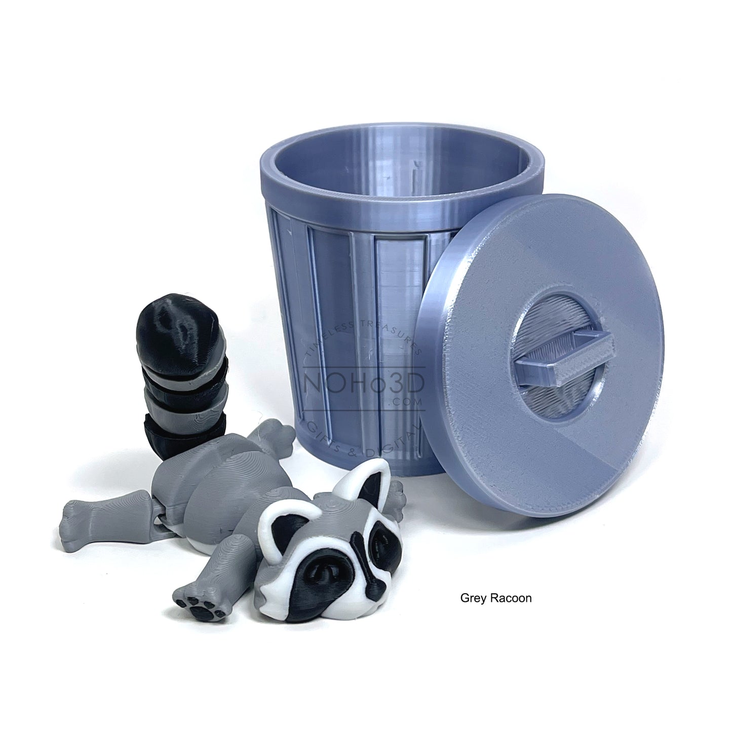 Articulated Racoon with Trash Can, 3D Printed Multi Colored Racoons, Trashcan Raccoon, Trash can, Raccoon Toy, Trash Panda, Fidget ADHD Autism Toy AR002