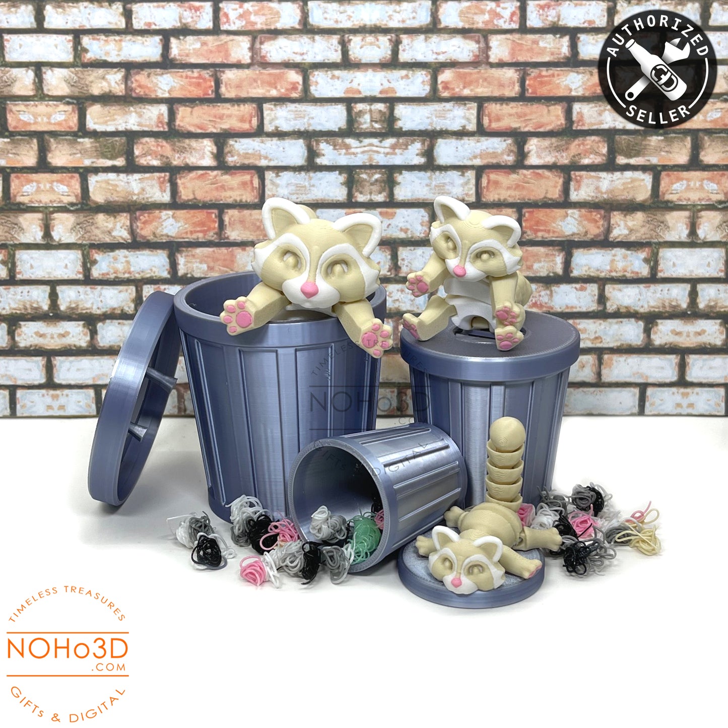 Articulated Racoon with Trash Can, 3D Printed Albino Racoon, Trashcan Raccoon, Trash can, Raccoon Toy, Trash Panda, Fidget ADHD Autism Toy AR003