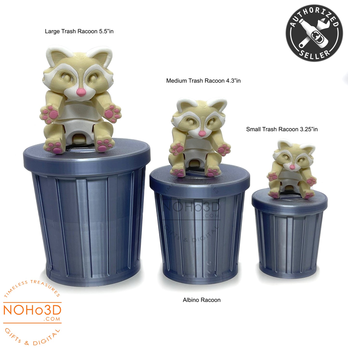 Articulated Racoon with Trash Can, 3D Printed Albino Racoon, Trashcan Raccoon, Trash can, Raccoon Toy, Trash Panda, Fidget ADHD Autism Toy AR003
