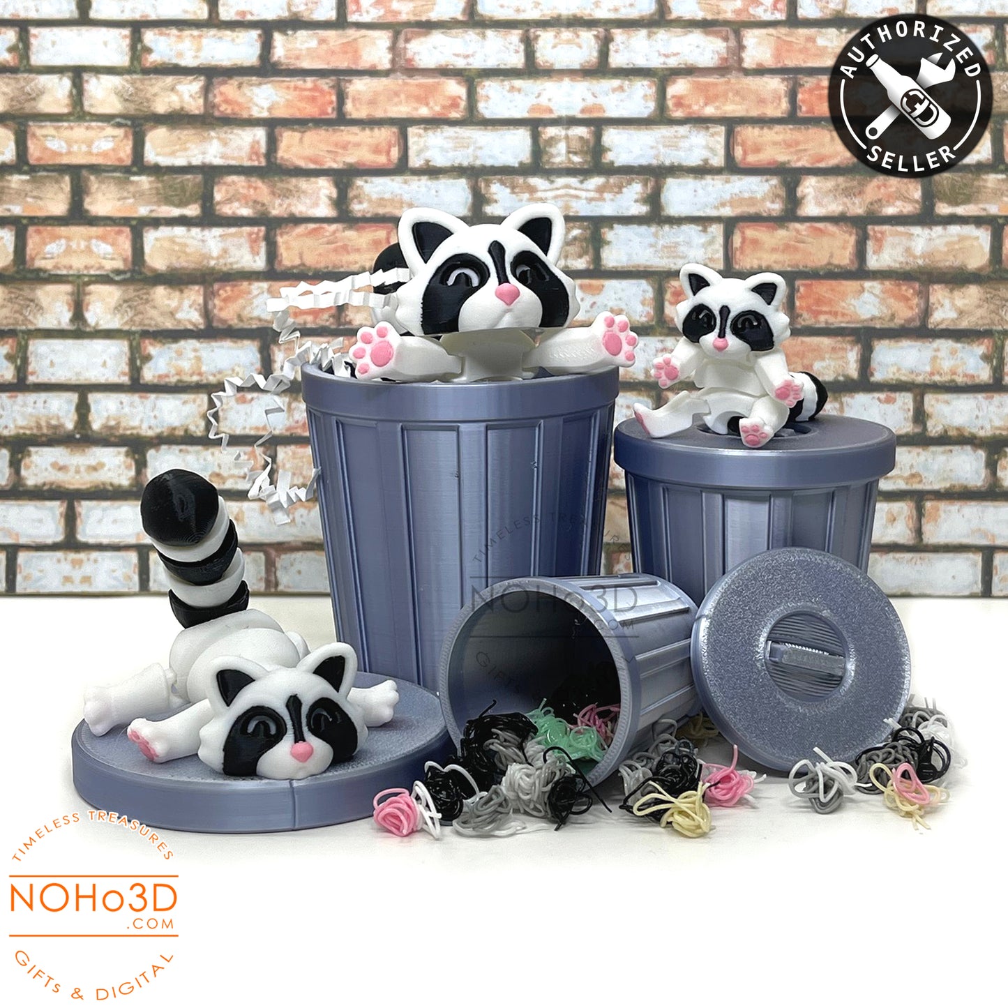 Articulated Racoon with Trash Can, 3D Printed Black and White Racoon, Trashcan Raccoon, Trash can, Raccoon Toy, Trash Panda, Fidget ADHD Autism Toy AR004