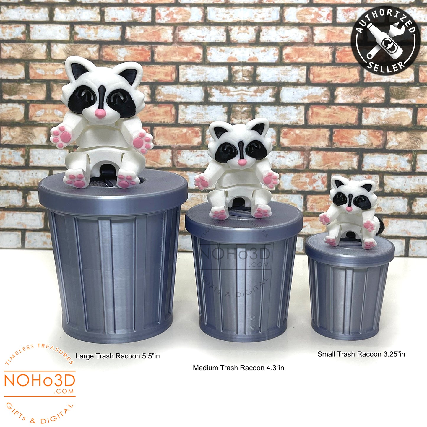 Articulated Racoon with Trash Can, 3D Printed Black and White Racoon, Trashcan Raccoon, Trash can, Raccoon Toy, Trash Panda, Fidget ADHD Autism Toy AR004