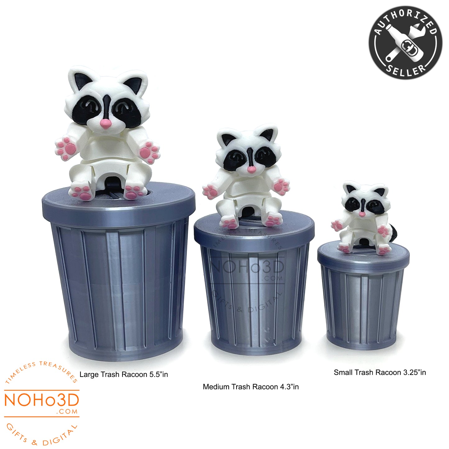 Articulated Racoon with Trash Can, 3D Printed Black and White Racoon, Trashcan Raccoon, Trash can, Raccoon Toy, Trash Panda, Fidget ADHD Autism Toy AR004