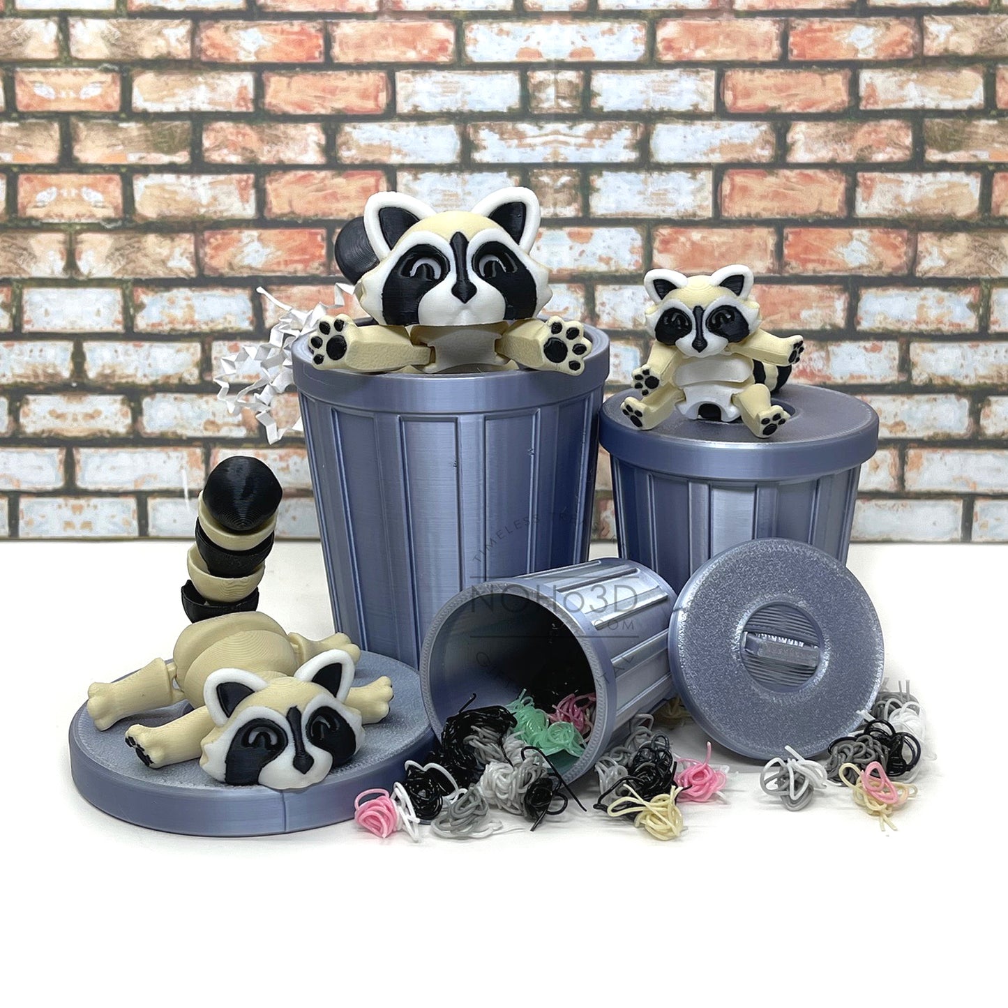 Articulated Racoon with Trash Can, 3D Printed Cookies and Cream Racoons, Trashcan Raccoon, Trash can, Raccoon Toy, Trash Panda, Fidget ADHD Autism Toy AR005
