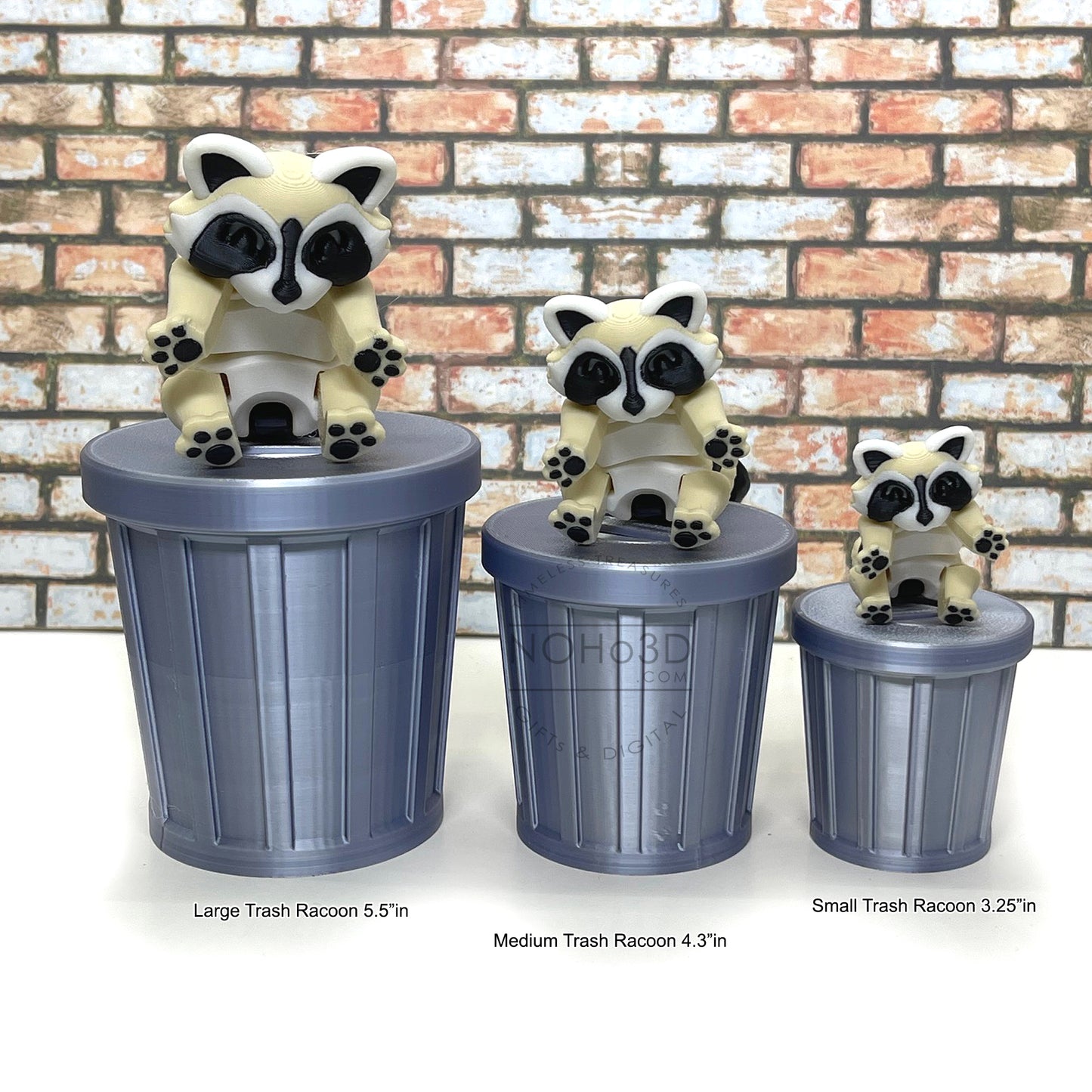 Articulated Racoon with Trash Can, 3D Printed Cookies and Cream Racoons, Trashcan Raccoon, Trash can, Raccoon Toy, Trash Panda, Fidget ADHD Autism Toy AR005