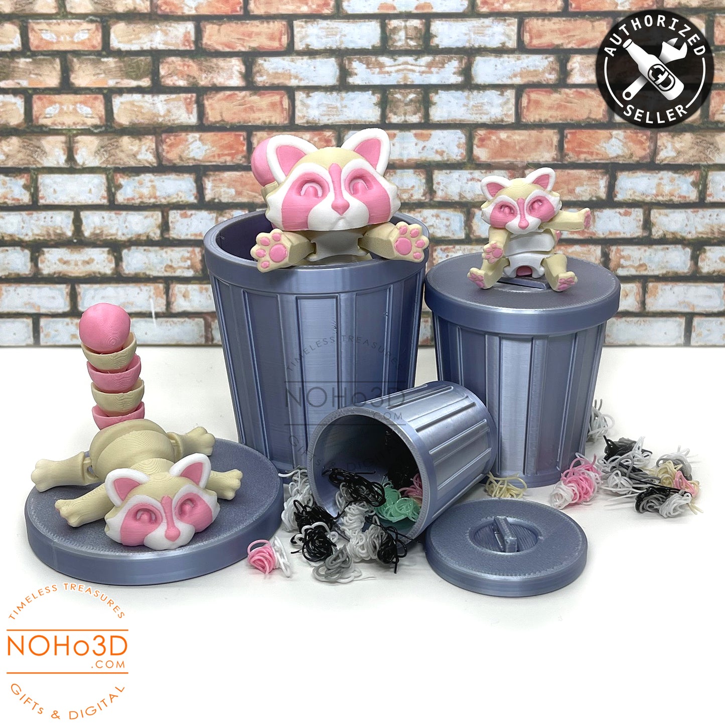Articulated Racoon with Trash Can, 3D Printed Strawberry Milk Racoons, Trashcan Raccoon, Trash can, Raccoon Toy, Trash Panda, Fidget ADHD Autism Toy AR007