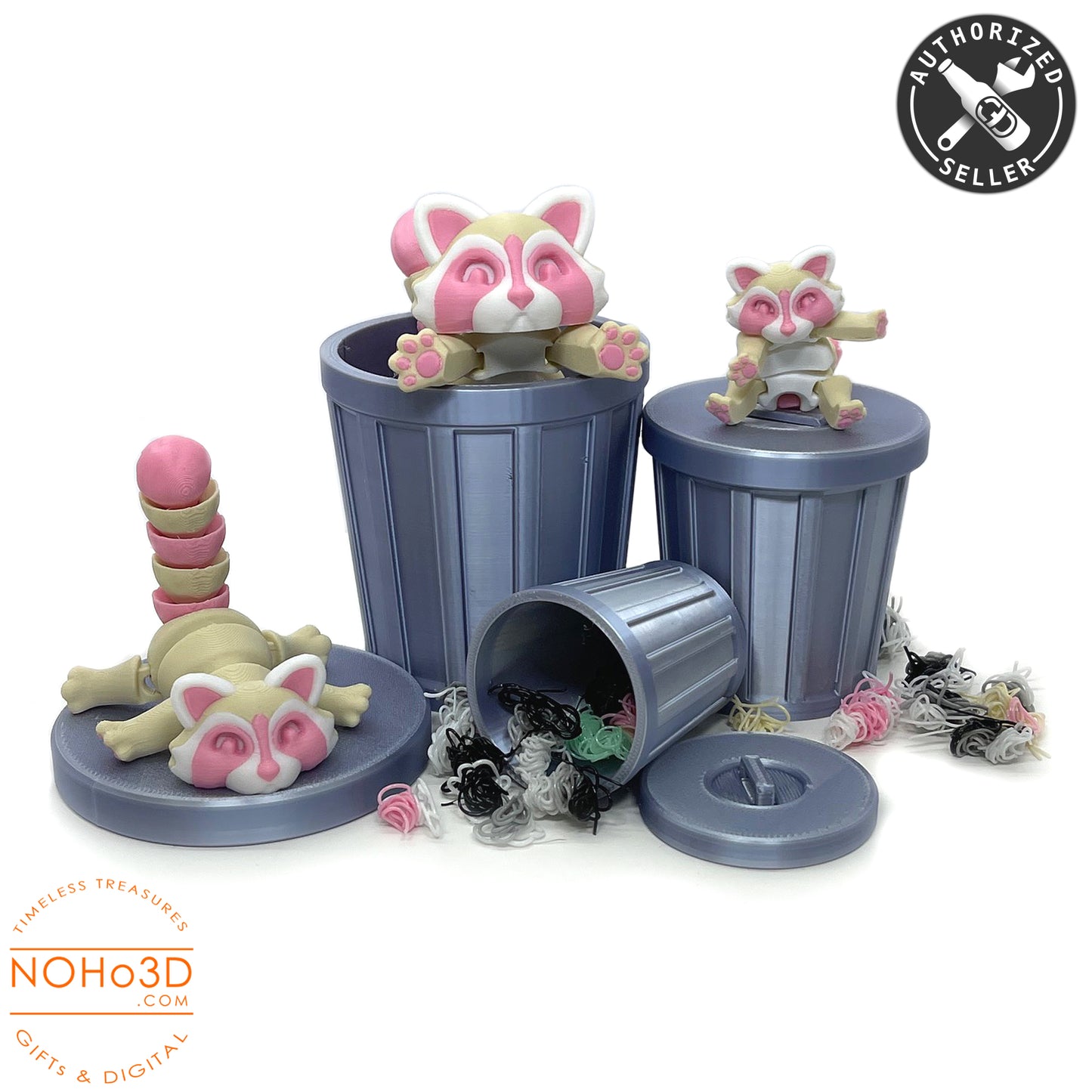 Articulated Racoon with Trash Can, 3D Printed Strawberry Milk Racoons, Trashcan Raccoon, Trash can, Raccoon Toy, Trash Panda, Fidget ADHD Autism Toy AR007