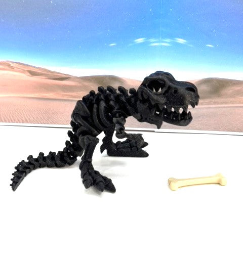 3D Printed T-Rex Skeleton Dinosaur with Bone, Articulated T-Rex Skeletons Dinosau,3D Printed Fidget Poseable T-Rex with Flexible Joints, Stress and Anxiety Relief Toy ATREX001-BLK