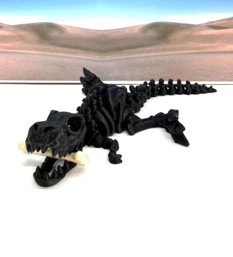 3D Printed T-Rex Skeleton Dinosaur with Bone, Articulated T-Rex Skeletons Dinosau,3D Printed Fidget Poseable T-Rex with Flexible Joints, Stress and Anxiety Relief Toy ATREX001-BLK