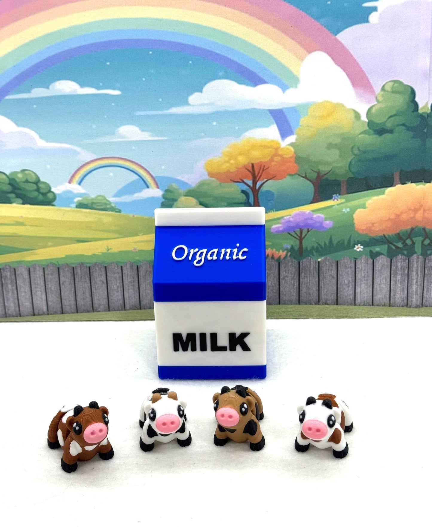 4pcs 3D Printed Articulated Mini Cows with Milk Cartons, Fidget Mini Cows Toy, Executive Desk Toy, Party Decorations MC001
