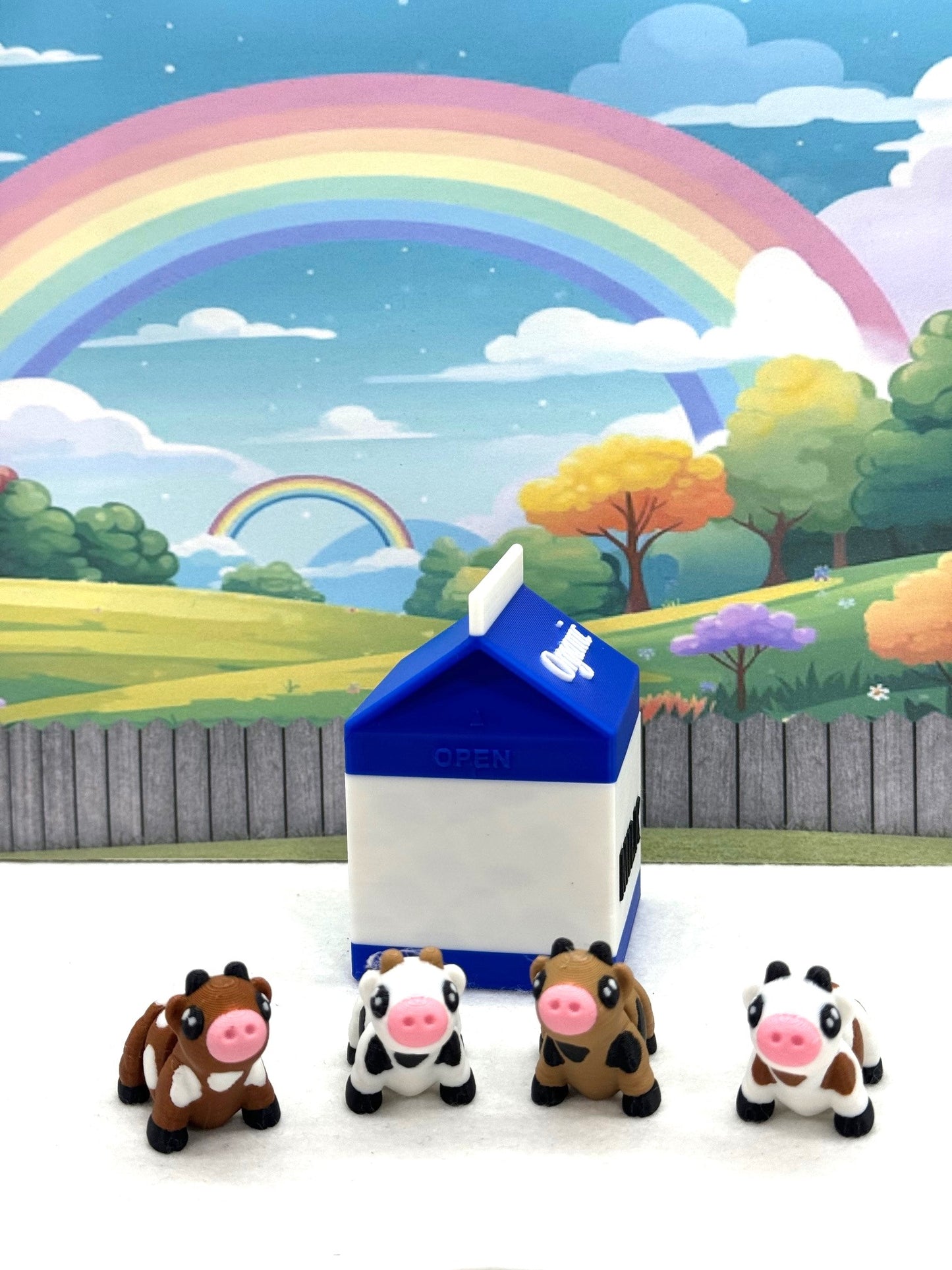 4pcs 3D Printed Articulated Mini Cows with Milk Cartons, Fidget Mini Cows Toy, Executive Desk Toy, Party Decorations MC001