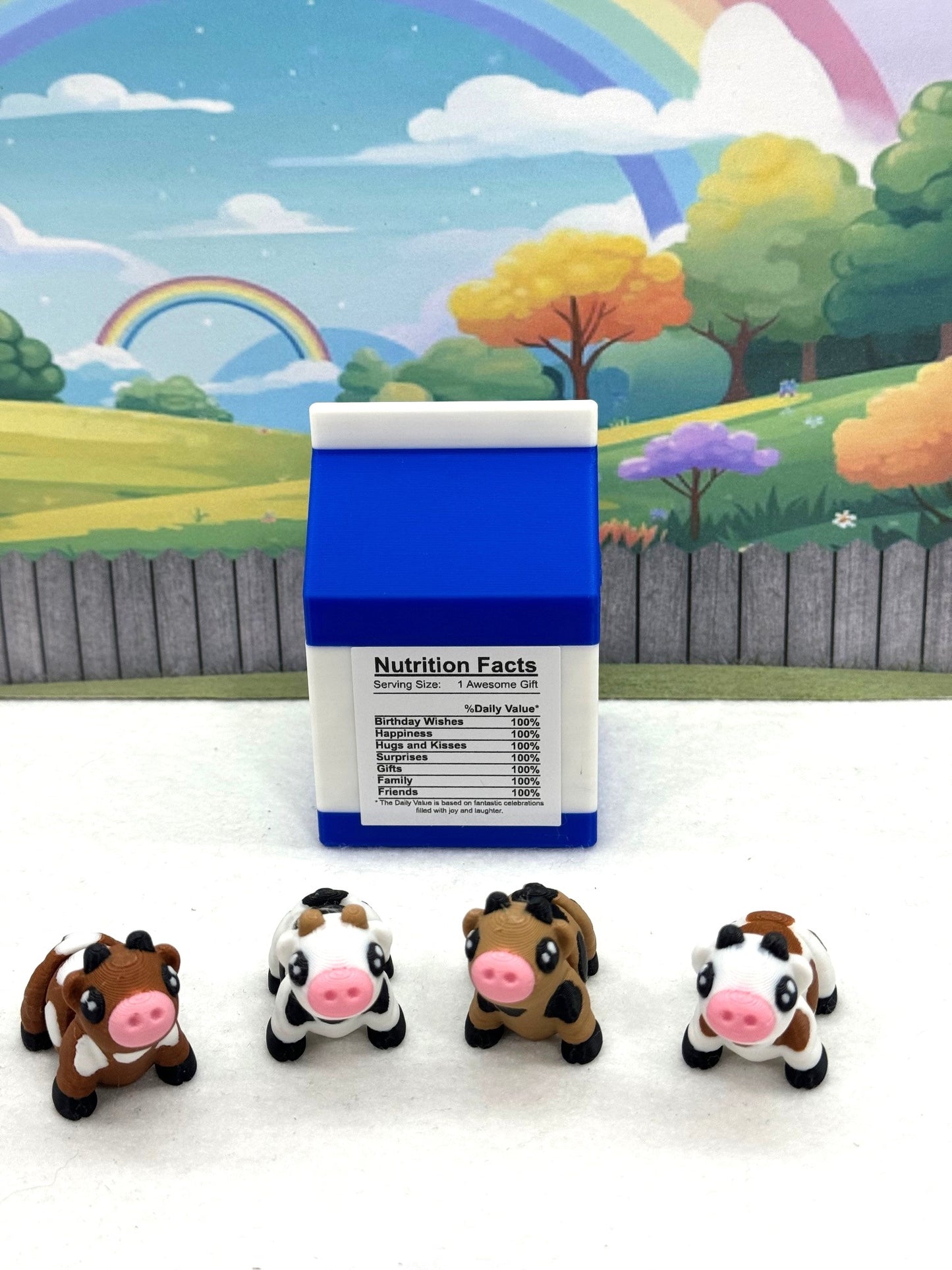 4pcs 3D Printed Articulated Mini Cows with Milk Cartons, Fidget Mini Cows Toy, Executive Desk Toy, Party Decorations MC001