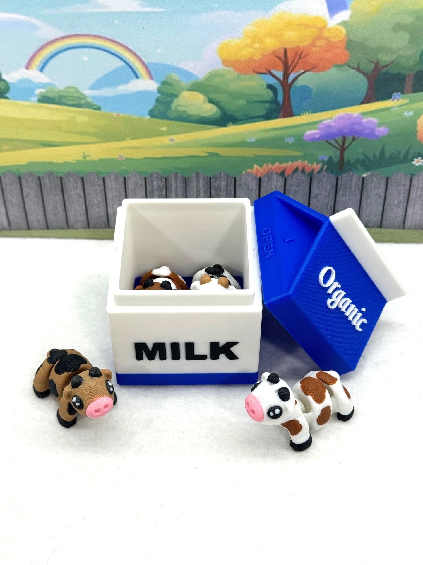 4pcs 3D Printed Articulated Mini Cows with Milk Cartons, Fidget Mini Cows Toy, Executive Desk Toy, Party Decorations MC001
