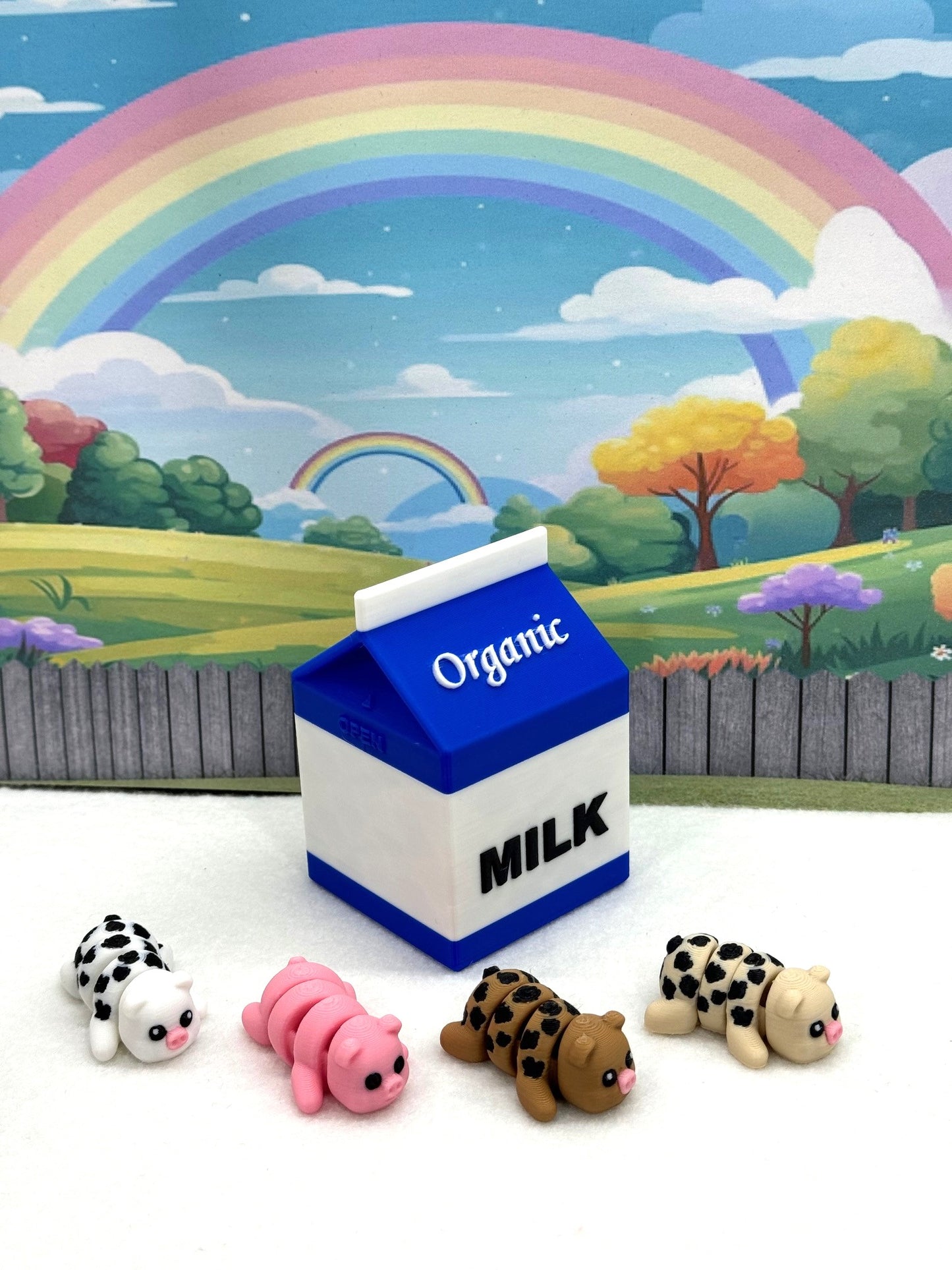 4pcs 3D Printed Articulated Mini Pigs with Milk Cartons, Fidget Mini Pigs Toy, Executive Desk Toy, Party Decorations MP001