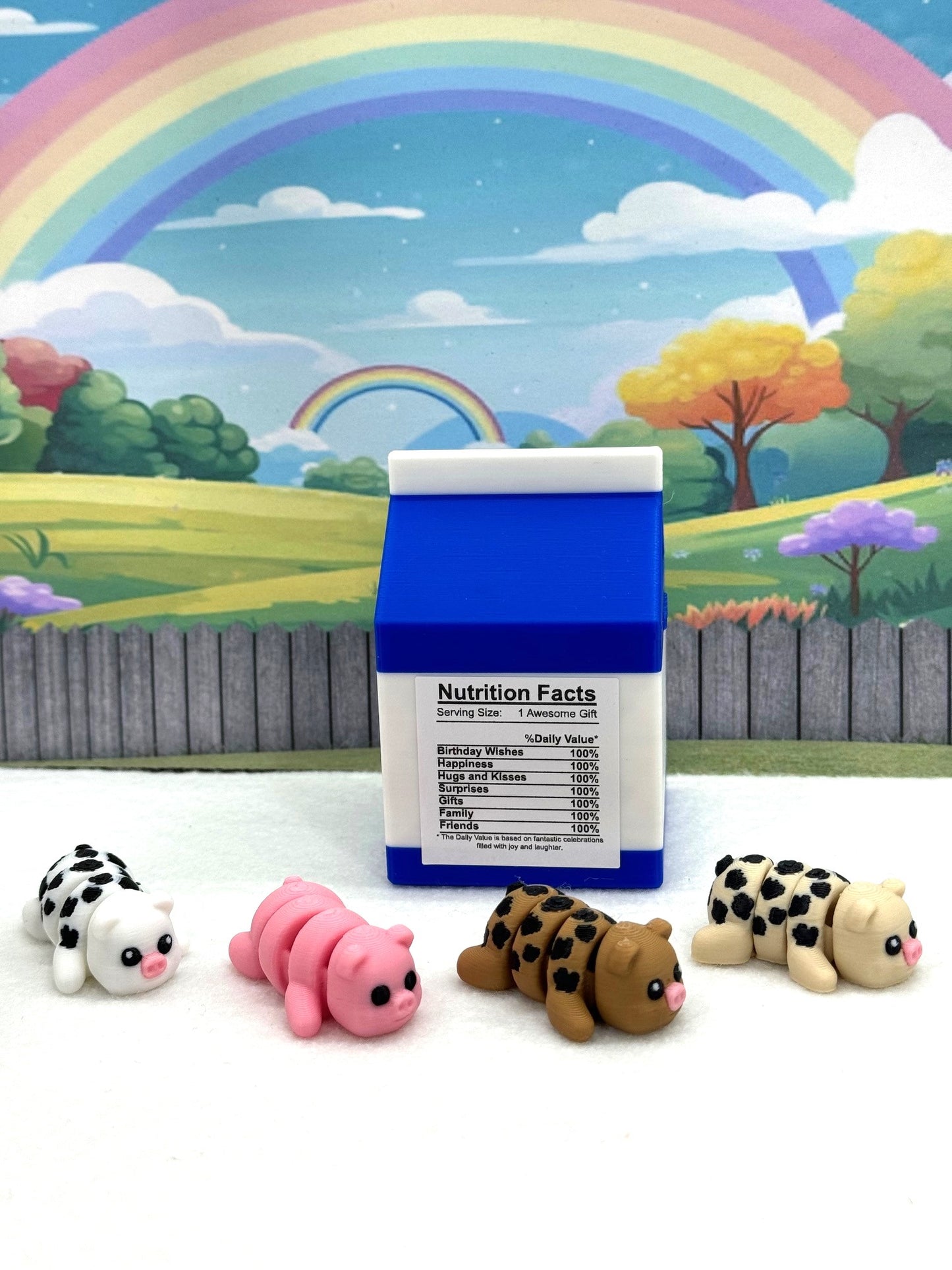 4pcs 3D Printed Articulated Mini Pigs with Milk Cartons, Fidget Mini Pigs Toy, Executive Desk Toy, Party Decorations MP001
