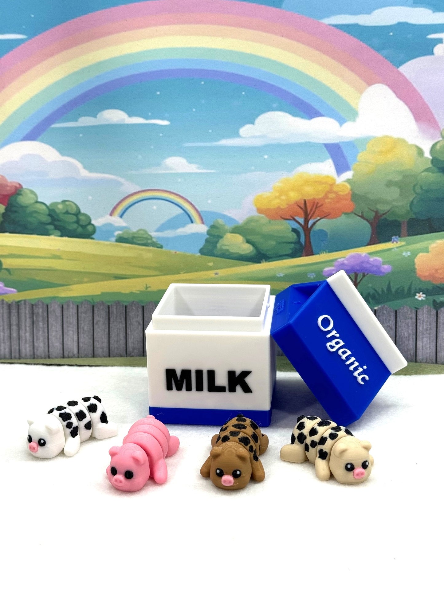 4pcs 3D Printed Articulated Mini Pigs with Milk Cartons, Fidget Mini Pigs Toy, Executive Desk Toy, Party Decorations MP001