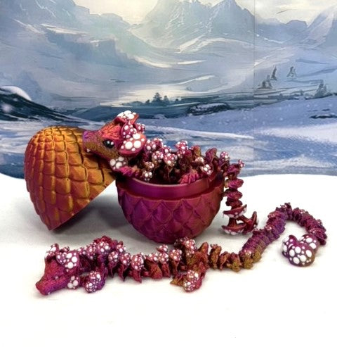 2pcs 3D Printed Dragons with Dragon Egg, Articulated Mother and Baby Mushroom Dragons, 3D Printed Red Purple Gold Dragons, Fidget ADHD Autism Toy MCD-025-005-RPG