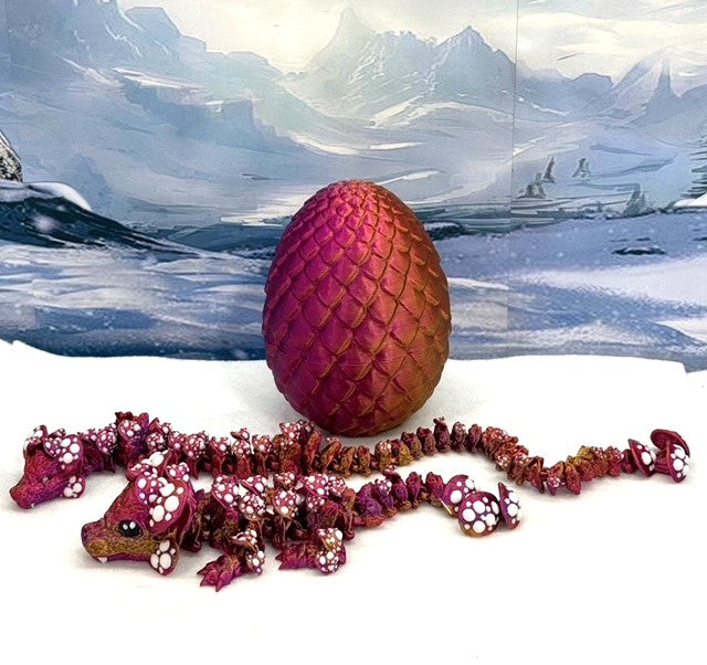 2pcs 3D Printed Dragons with Dragon Egg, Articulated Mother and Baby Mushroom Dragons, 3D Printed Red Purple Gold Dragons, Fidget ADHD Autism Toy MCD-025-005-RPG