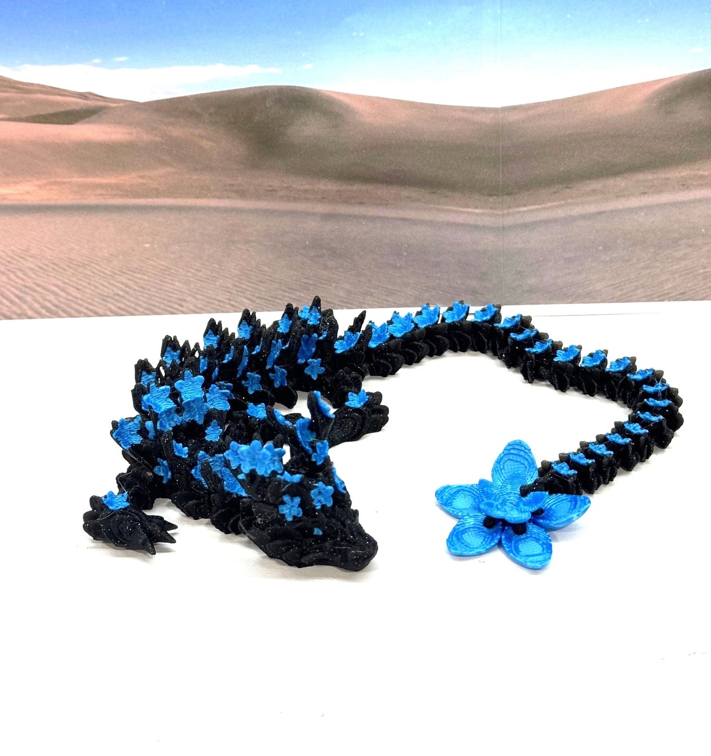 3D Printed Dragon with Dragon Egg, 12 Inches Articulated Dragon, Black and Blue Cherry Blossom Dragon, Fidget ADHD Autism Toy, Relief Anxiety Dragon Toy D053