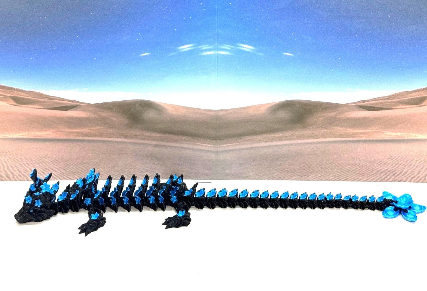 3D Printed Dragon with Dragon Egg, 12 Inches Articulated Dragon, Black and Blue Cherry Blossom Dragon, Fidget ADHD Autism Toy, Relief Anxiety Dragon Toy D053