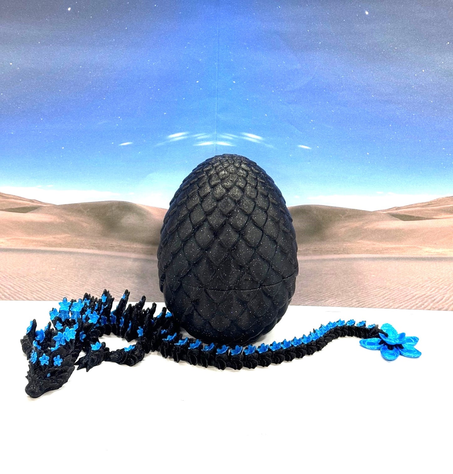 3D Printed Dragon with Dragon Egg, 12 Inches Articulated Dragon, Black and Blue Cherry Blossom Dragon, Fidget ADHD Autism Toy, Relief Anxiety Dragon Toy D053