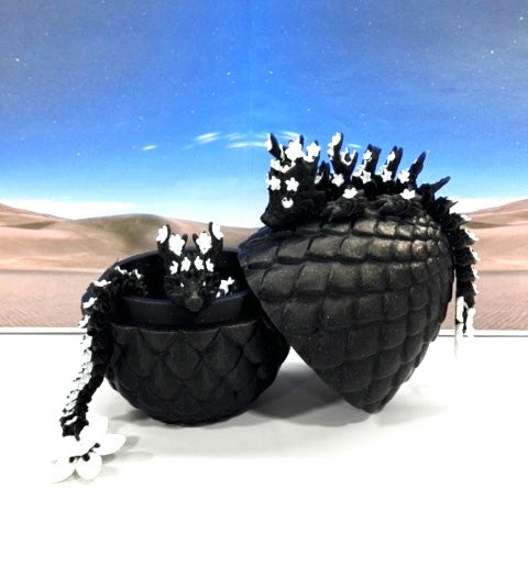 2pcs 3D Printed Dragons with Dragon Egg, Articulated Mother and Baby Cherry Blossom Dragons, 3D Printed White and Green Dragons, Fidget ADHD Autism Toy MCD-019-004BW-BE
