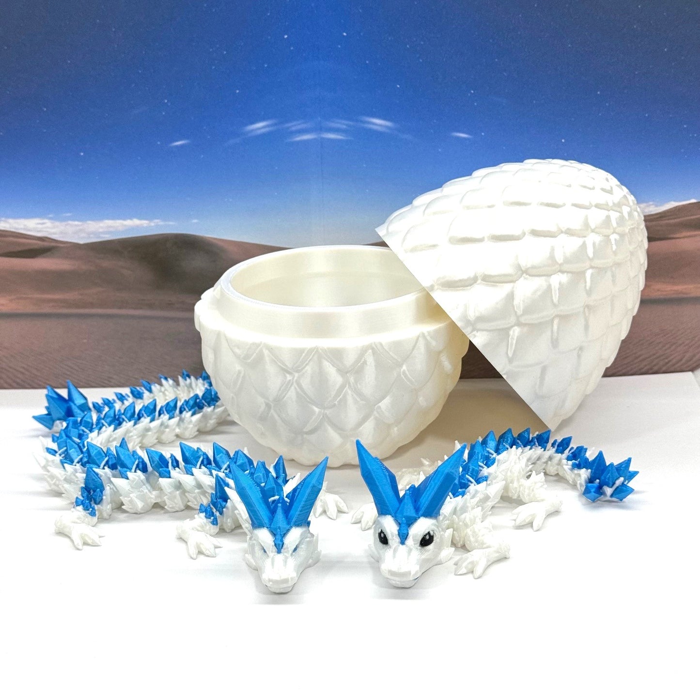 2pcs 3D Printed Dragons with Dragon Egg, Articulated Mother and Baby Crystal Dragons, 3D Printed Gift Birthday Party, Fidget ADHD Autism Toy MCD-062-007WB