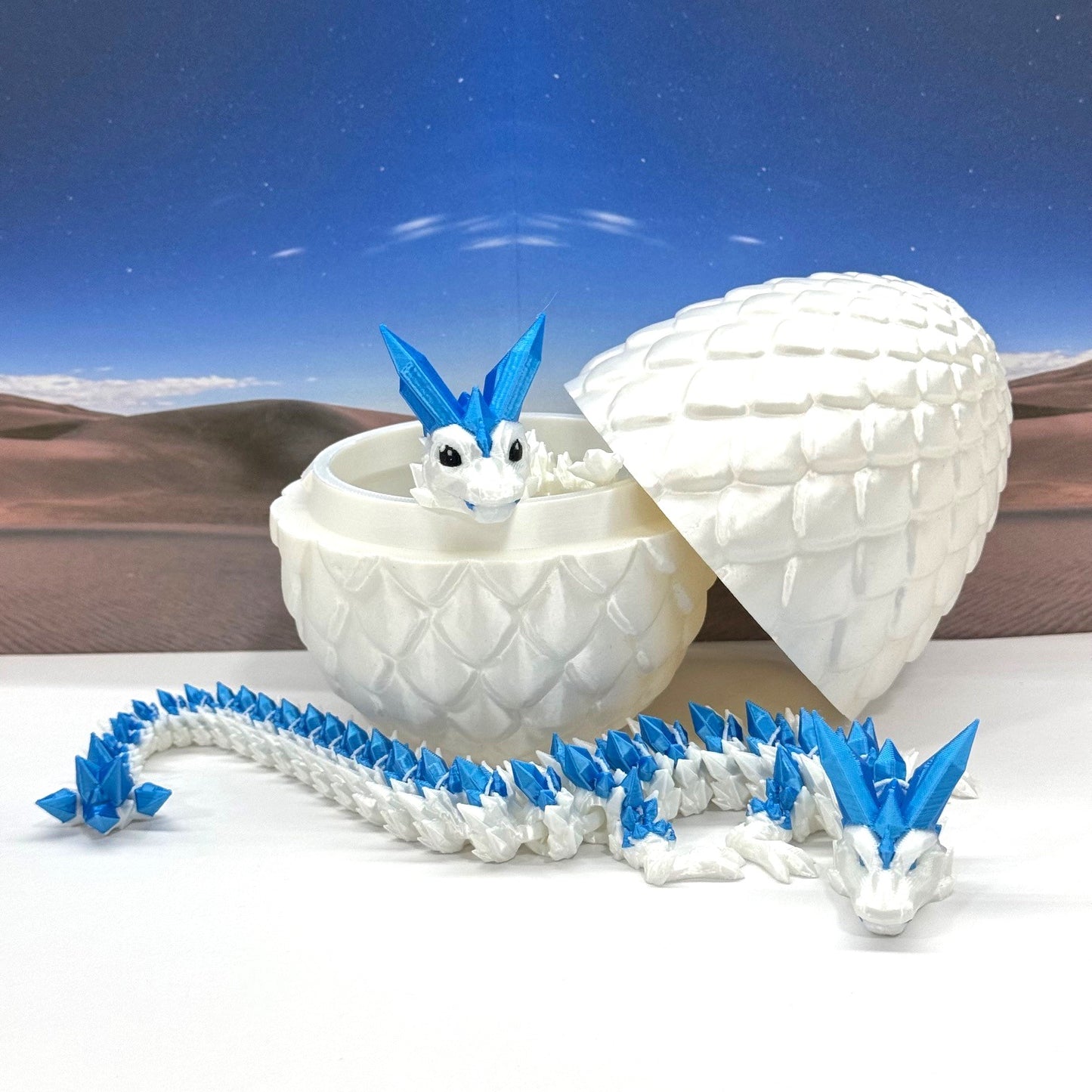 2pcs 3D Printed Dragons with Dragon Egg, Articulated Mother and Baby Crystal Dragons, 3D Printed Gift Birthday Party, Fidget ADHD Autism Toy MCD-062-007WB