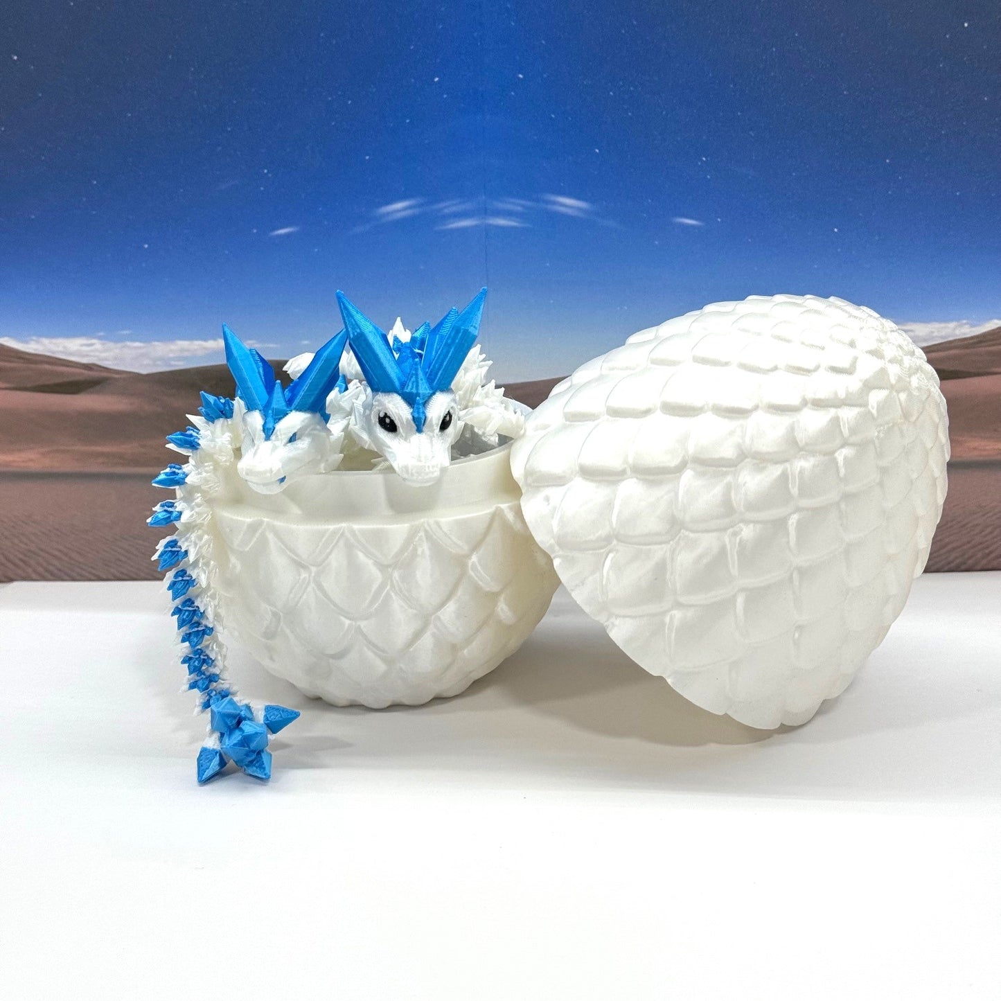 2pcs 3D Printed Dragons with Dragon Egg, Articulated Mother and Baby Crystal Dragons, 3D Printed Gift Birthday Party, Fidget ADHD Autism Toy MCD-062-007WB