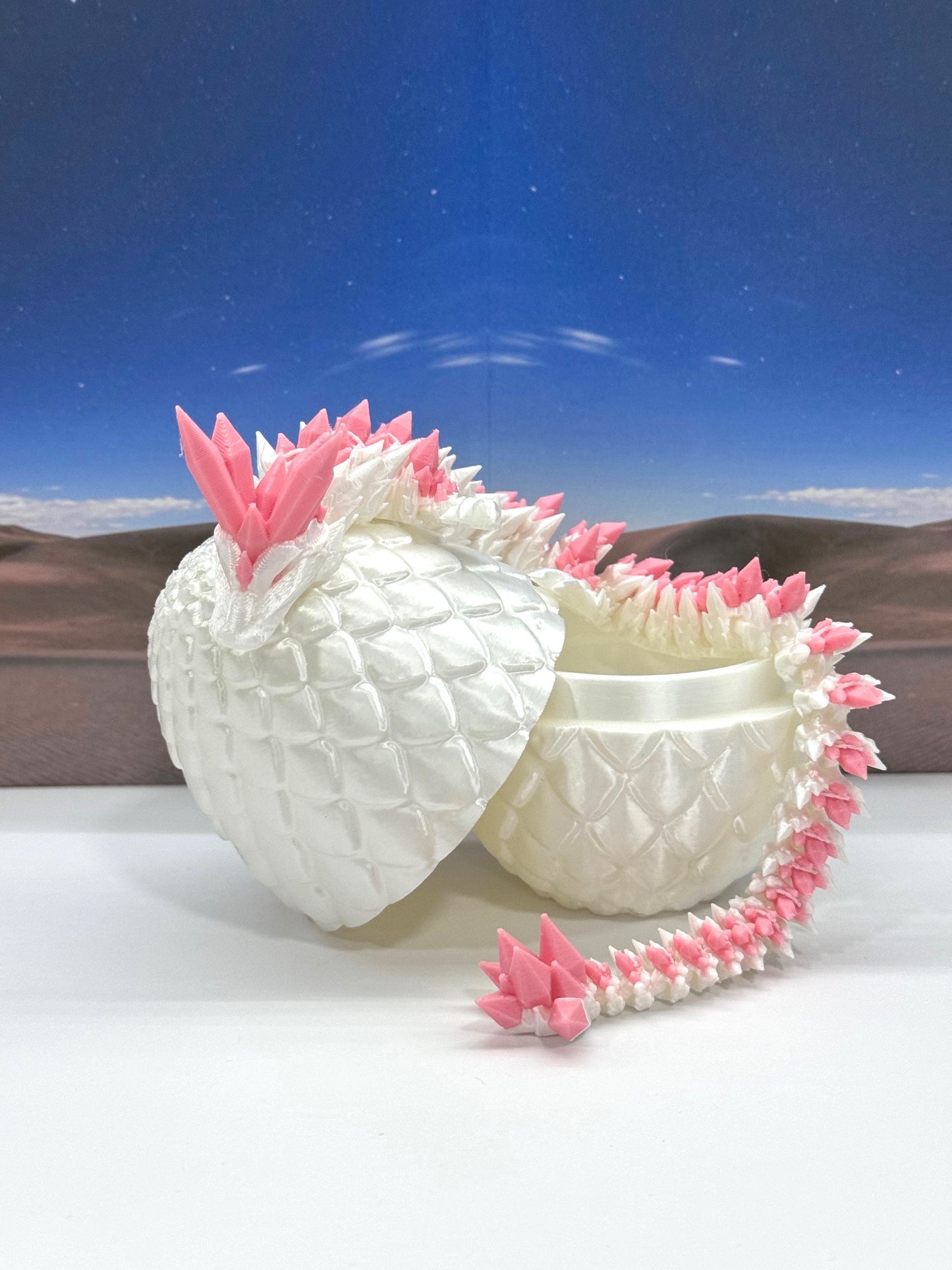 2pcs 3D Printed Dragons with Dragon Egg, Articulated Mother and Baby Crystal Dragons, 3D Printed Gift Birthday Party, Fidget ADHD Autism Toy MCD-062-007-PNK-WB