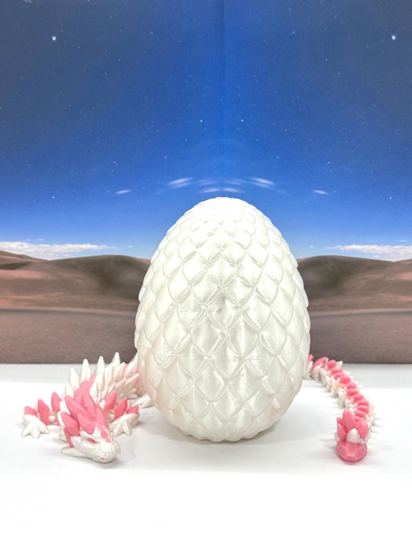 2pcs 3D Printed Dragons with Dragon Egg, Articulated Mother and Baby Gemstone Dragons, 3D Printed White and Pink Dragons, Fidget ADHD Autism Toy MCD-063-008WP