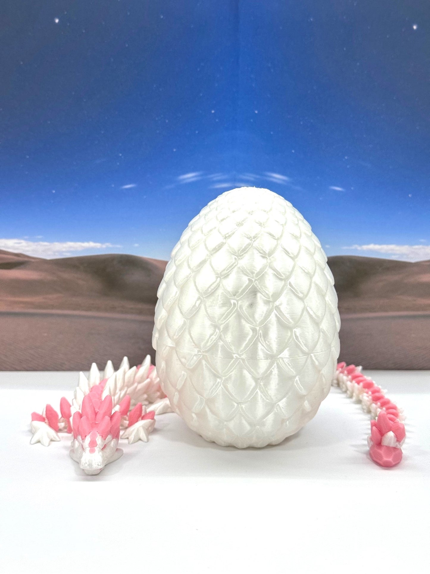 2pcs 3D Printed Dragons with Dragon Egg, Articulated Mother and Baby Gemstone Dragons, 3D Printed White and Pink Dragons, Fidget ADHD Autism Toy MCD-063-008WP
