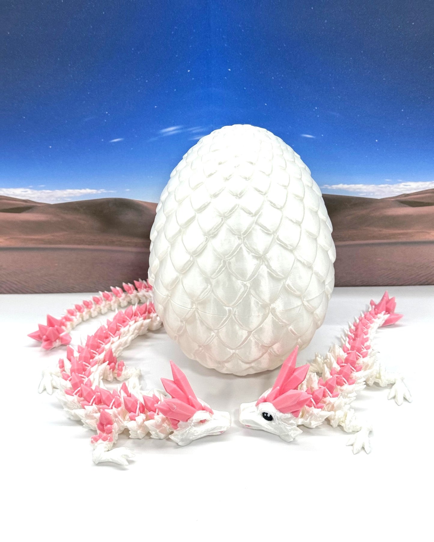 2pcs 3D Printed Dragons with Dragon Egg, Articulated Mother and Baby Crystal Dragons, 3D Printed Gift Birthday Party, Fidget ADHD Autism Toy MCD-062-007-PNK-WB