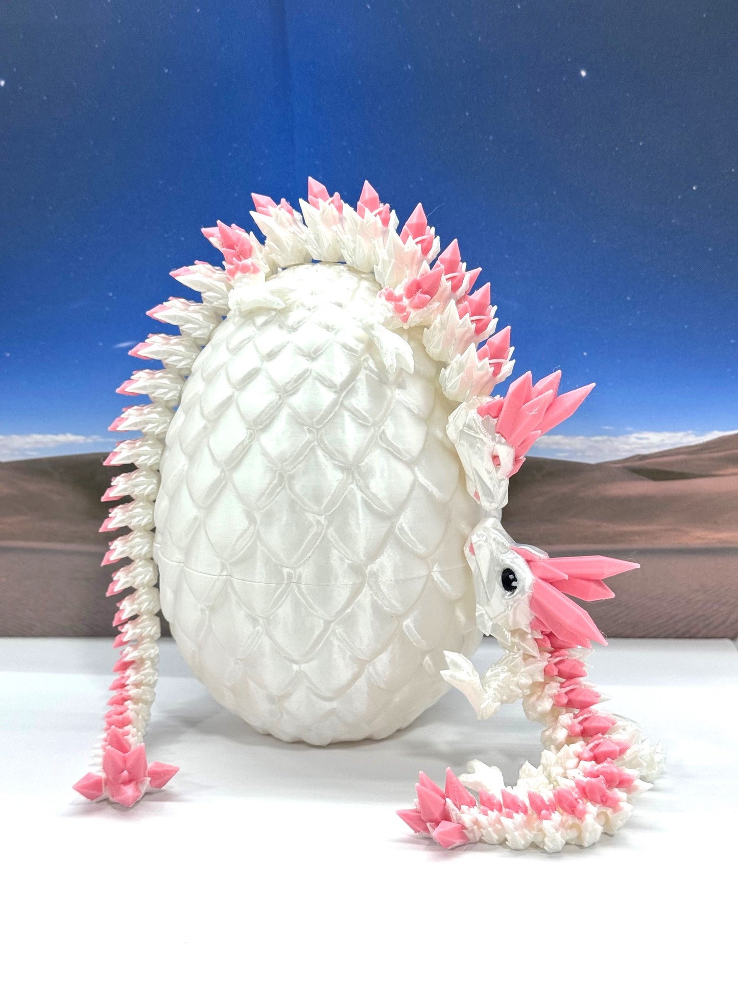 2pcs 3D Printed Dragons with Dragon Egg, Articulated Mother and Baby Crystal Dragons, 3D Printed Gift Birthday Party, Fidget ADHD Autism Toy MCD-062-007-PNK-WB