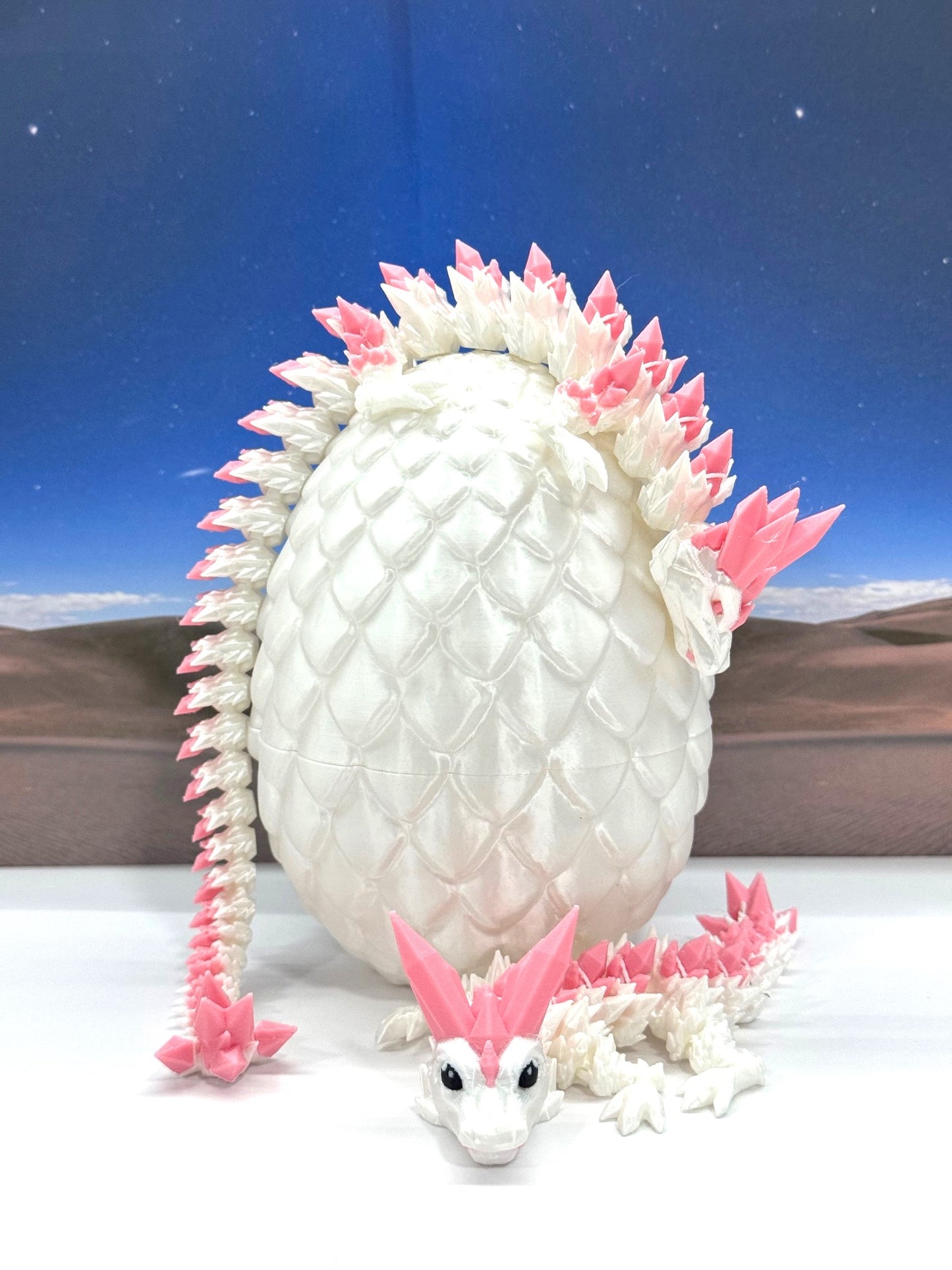 2pcs 3D Printed Dragons with Dragon Egg, Articulated Mother and Baby Crystal Dragons, 3D Printed Gift Birthday Party, Fidget ADHD Autism Toy MCD-062-007-PNK-WB