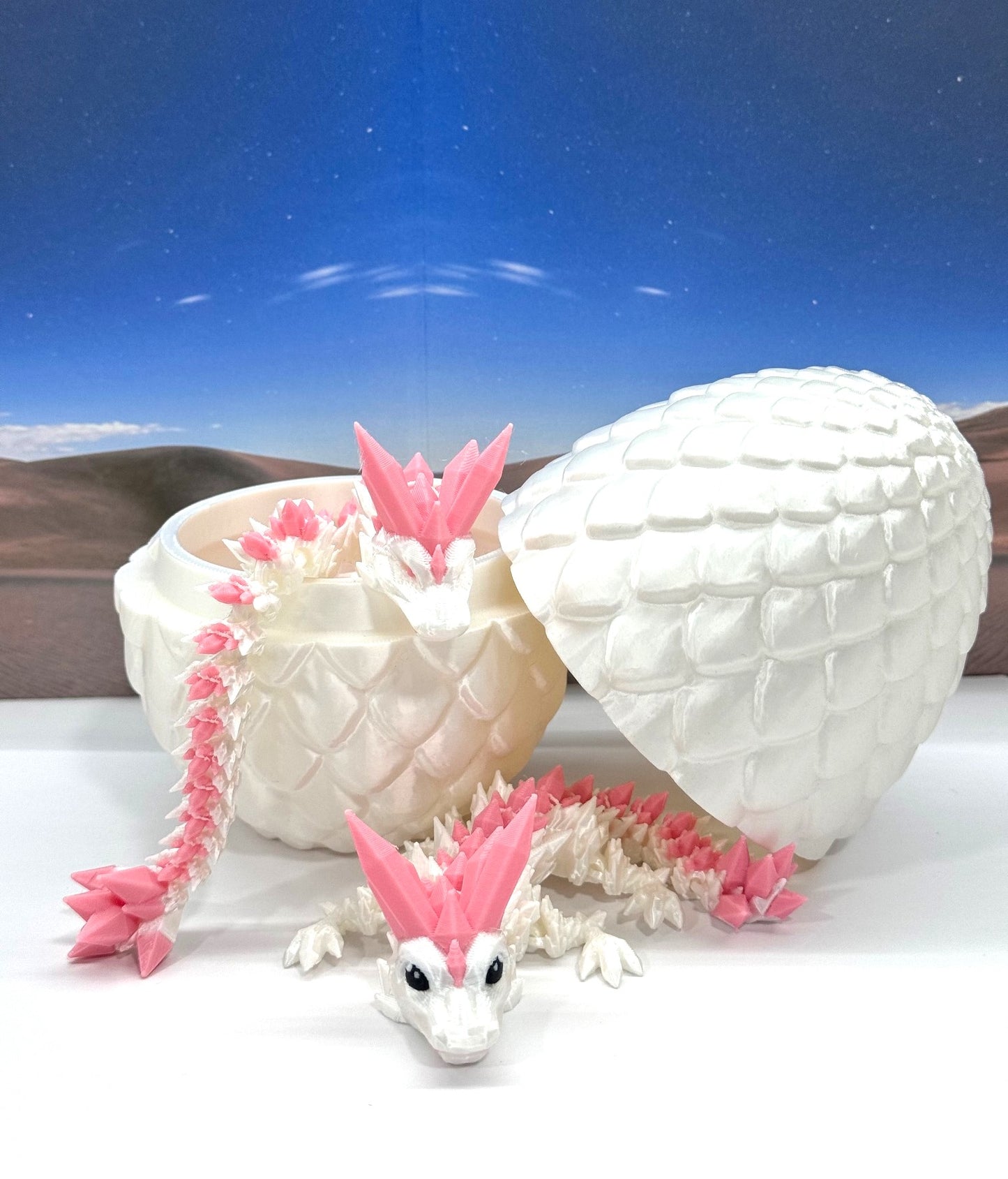 2pcs 3D Printed Dragons with Dragon Egg, Articulated Mother and Baby Crystal Dragons, 3D Printed Gift Birthday Party, Fidget ADHD Autism Toy MCD-062-007-PNK-WB