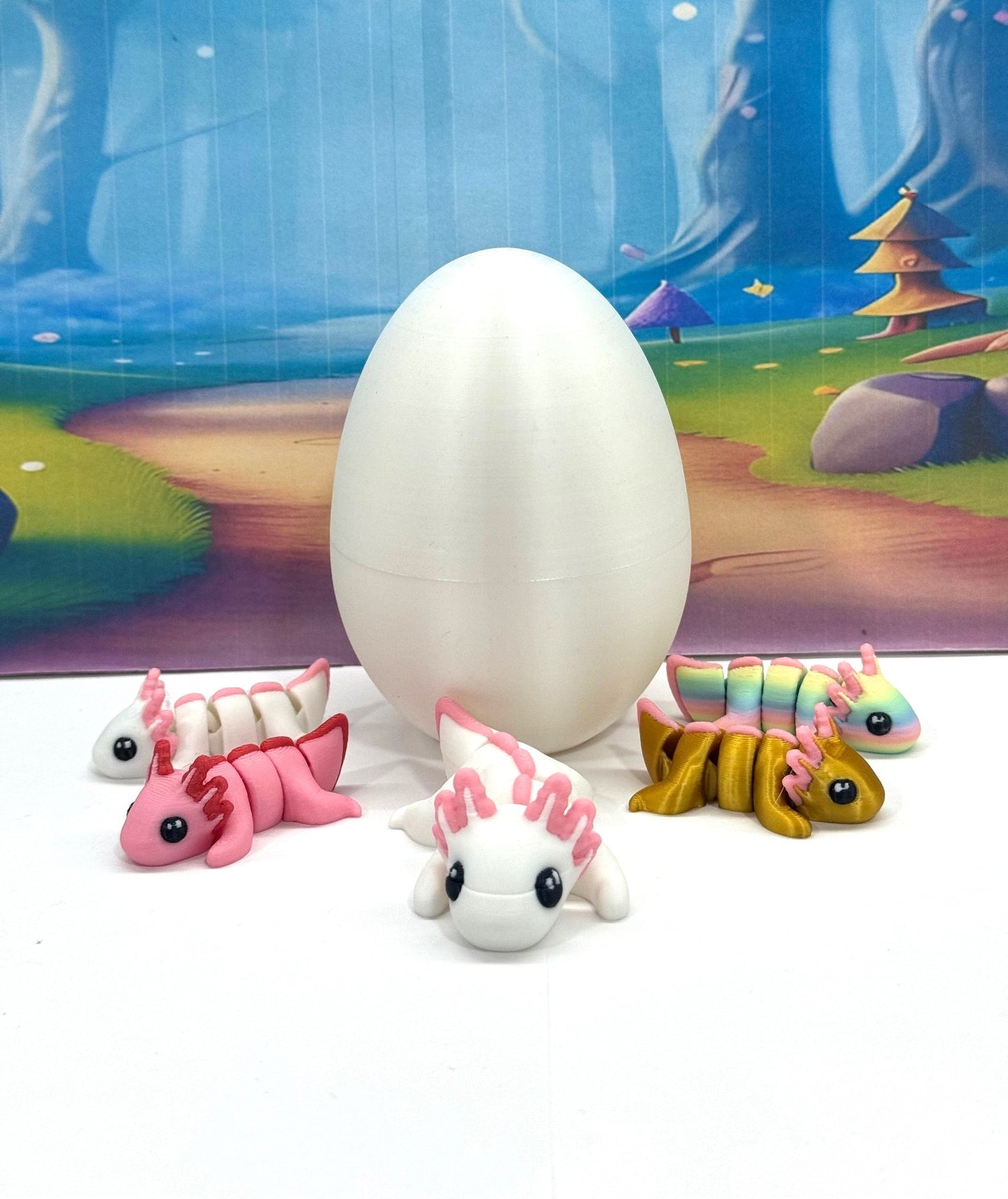 3D Printed Articulated Mini Axolotl with Egg, 5 pcs Fidget Mini Axolotl Toy, Executive Desk Toy, Home Decor MA001-5X