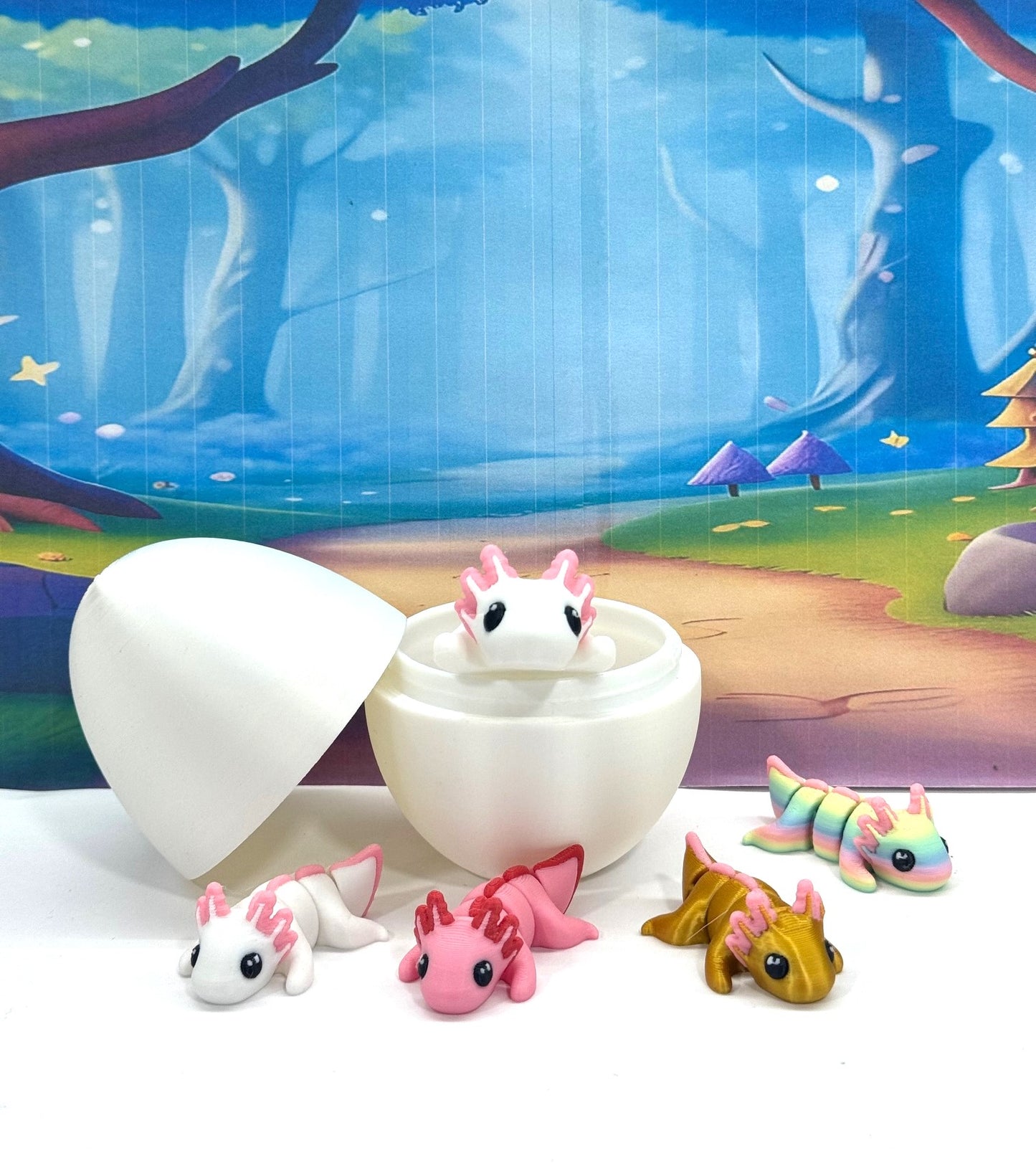 3D Printed Articulated Mini Axolotl with Egg, 5 pcs Fidget Mini Axolotl Toy, Executive Desk Toy, Home Decor MA001-5X