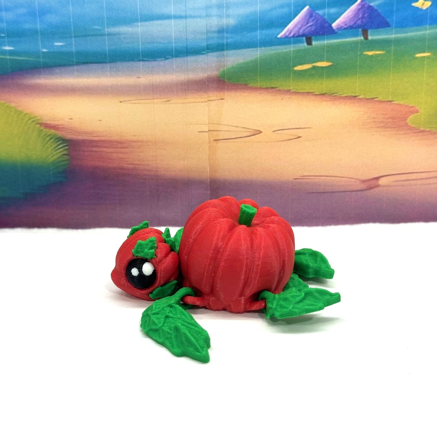 3D Printed Turtle Pumpkins, 10 pcs Articulating Pumpkin Turtle Fall Decor Rainbow Pumpkin Desk Decor Fidget Toy TP001-RED