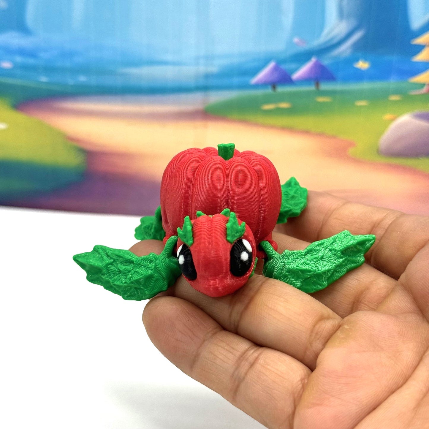 3D Printed Turtle Pumpkins, 10 pcs Articulating Pumpkin Turtle Fall Decor Rainbow Pumpkin Desk Decor Fidget Toy TP001-RED