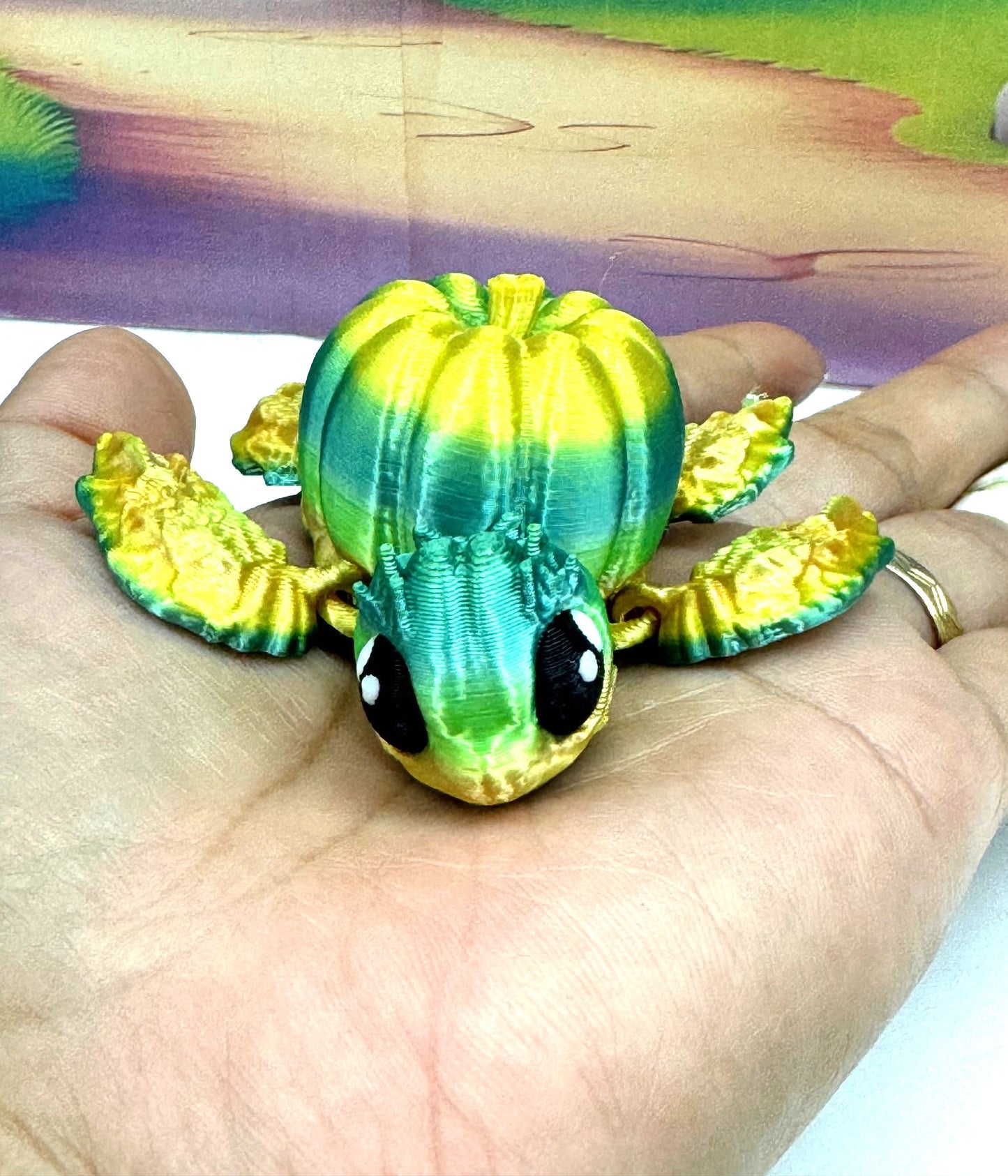 3D Printed Turtle Pumpkins, 10 pcs Articulating Pumpkin Turtle, Green and Yellow Halloween Fall Decor Desk Decor Fidget Toy-TP-YELLOW GREEN