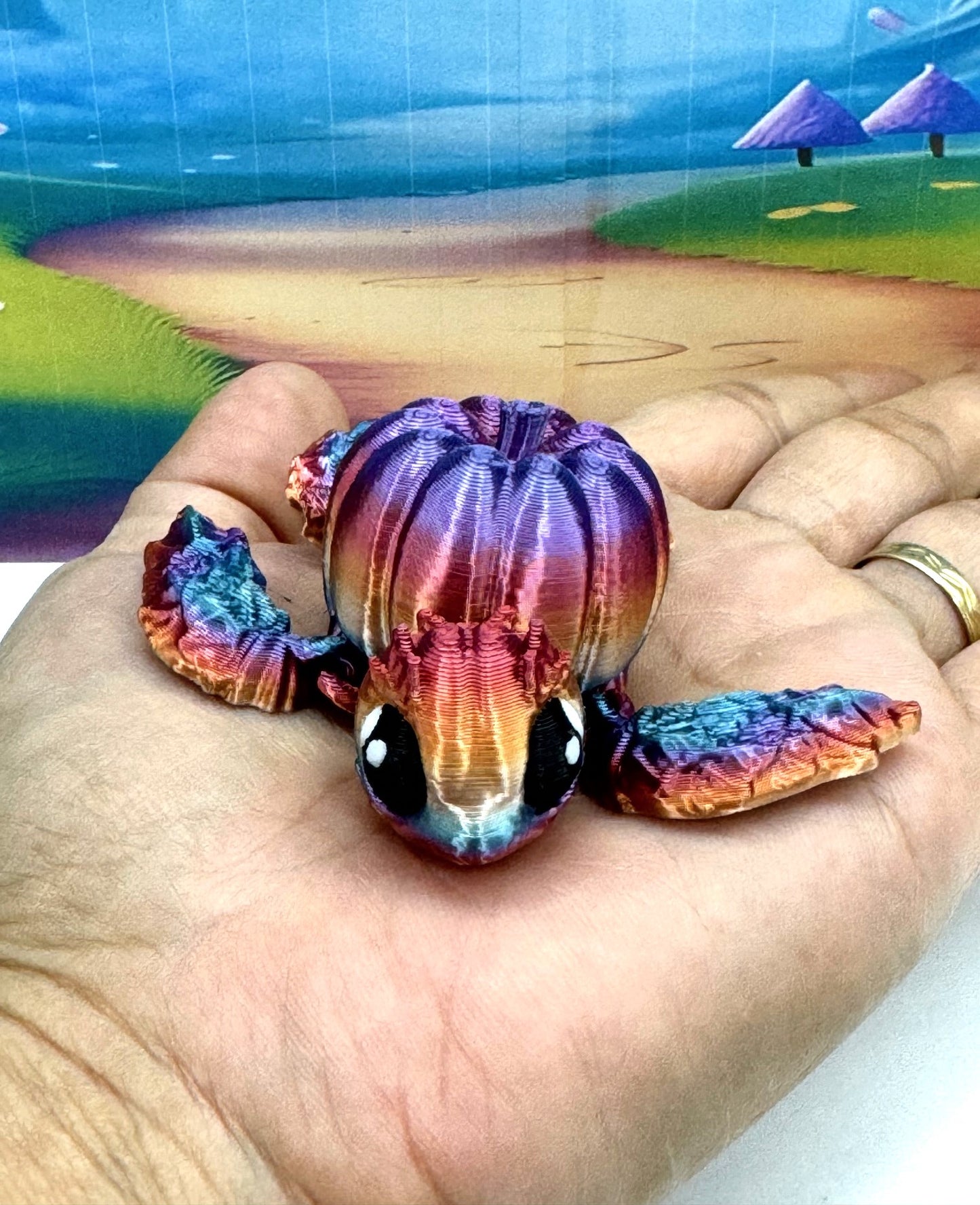 3D Printed Turtle Pumpkins, 10 pcs Articulating Pumpkin Turtle Fall Decor Rainbow Pumpkin Desk Decor Fidget Toy TP001-RAINBOW