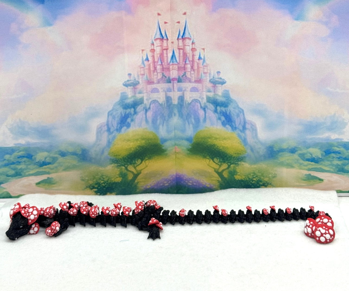 3D Printed Dragon with Dragon Egg, 12" Red and White Mushroom Dragon, Fidget ADHD Autism Toy, Executive Desk Toy D038-CLS