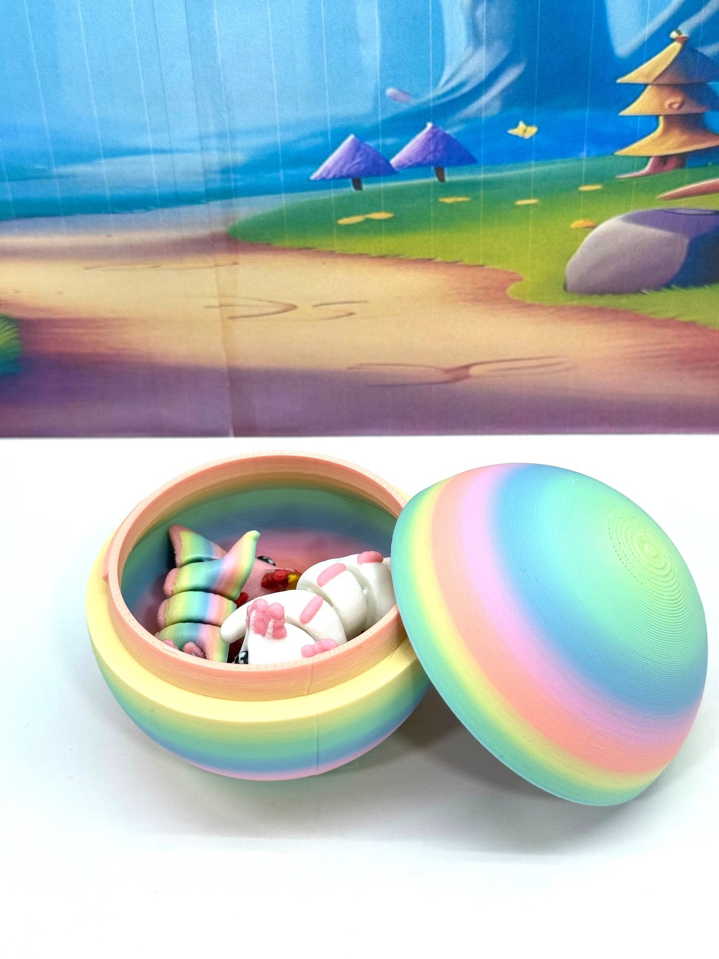 4pcs 3D Printed Articulated Mini Axolotl with Egg, Fidget Miniature Axolotl Ornament Tiny Animal Figures, Birthday Party Decorations MA001-RE