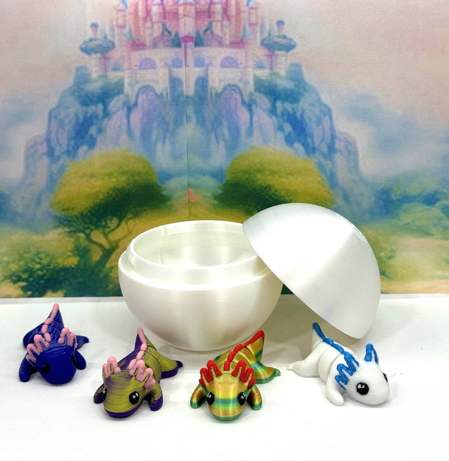 4pcs 3D Printed Articulated Mini Axolotl with Egg, Fidget Mini Axolotl Fidget Toy, Executive Desk Toy, Home Decor MA002