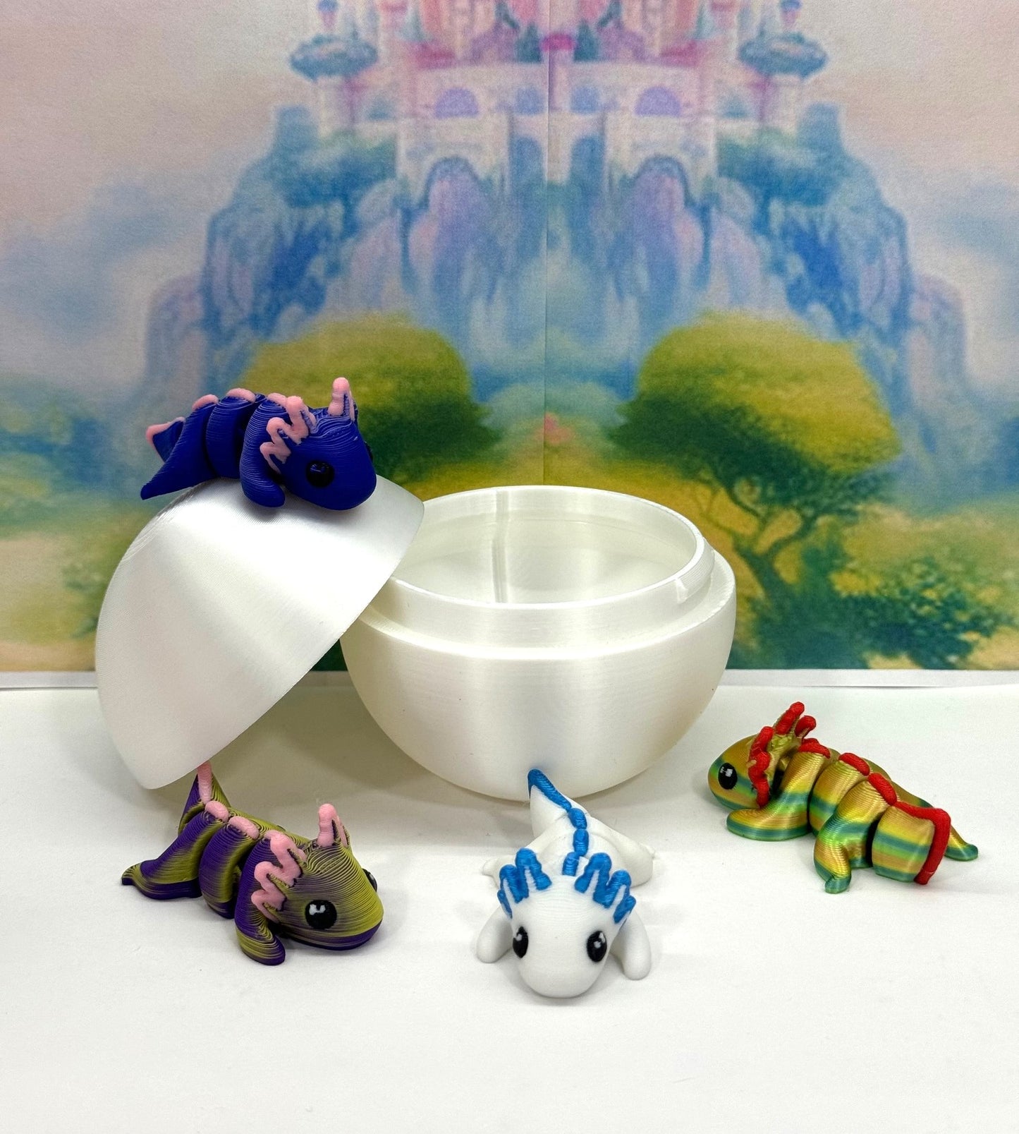 4pcs 3D Printed Articulated Mini Axolotl with Egg, Fidget Mini Axolotl Fidget Toy, Executive Desk Toy, Home Decor MA002